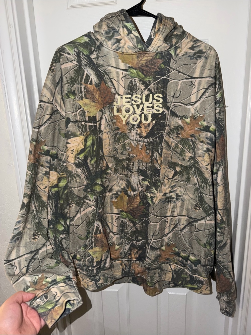 Oversized Jesus Loves You Camo Hoodie
